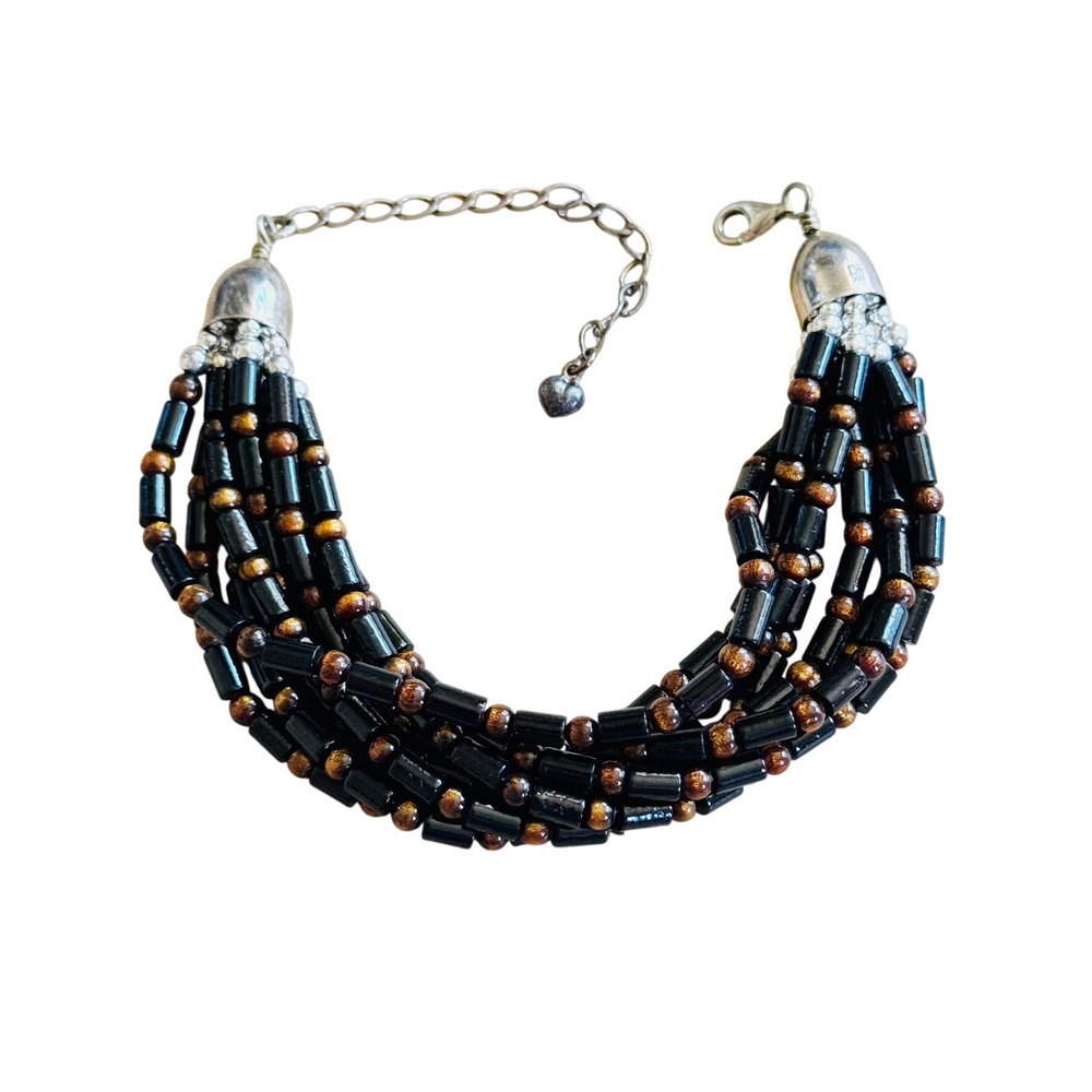 Jay King DTR Desert Rose Trading Bracelet Black Gold Coral Beaded Sterling 925